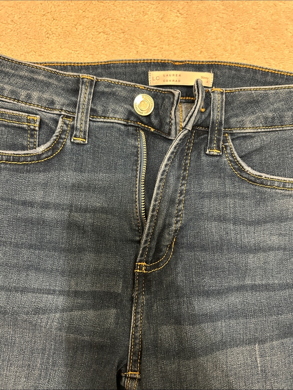 LC Lauren Conrad Mid-Blue High-Rise Jeans with Contrast Stitching